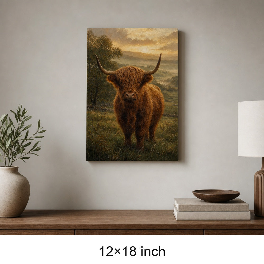 Highland Cow Golden Hour Canvas Wall Art - 04_sku_12x18_wall