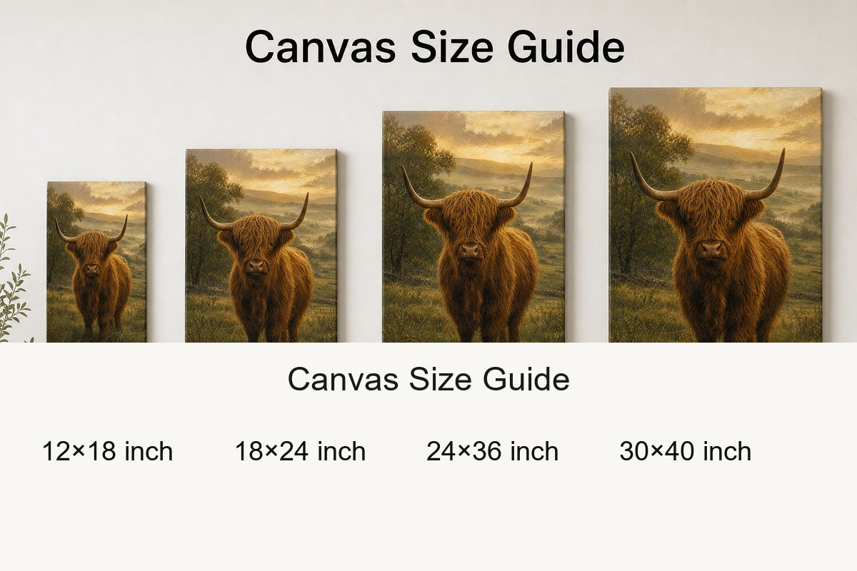 Highland Cow Golden Hour Canvas Wall Art - 08_size_comparison