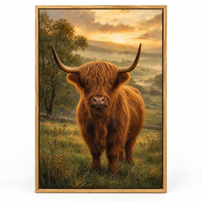 Highland Cow Golden Hour Canvas Wall Art | brown_sku