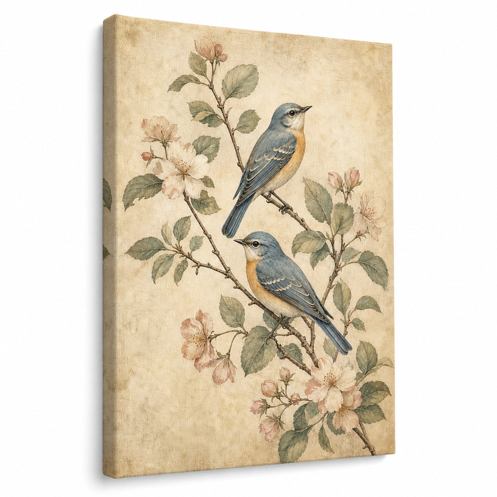 Vintage Botanical Birds Canvas Wall Art - botanical canvas wall art by AUSJOJO