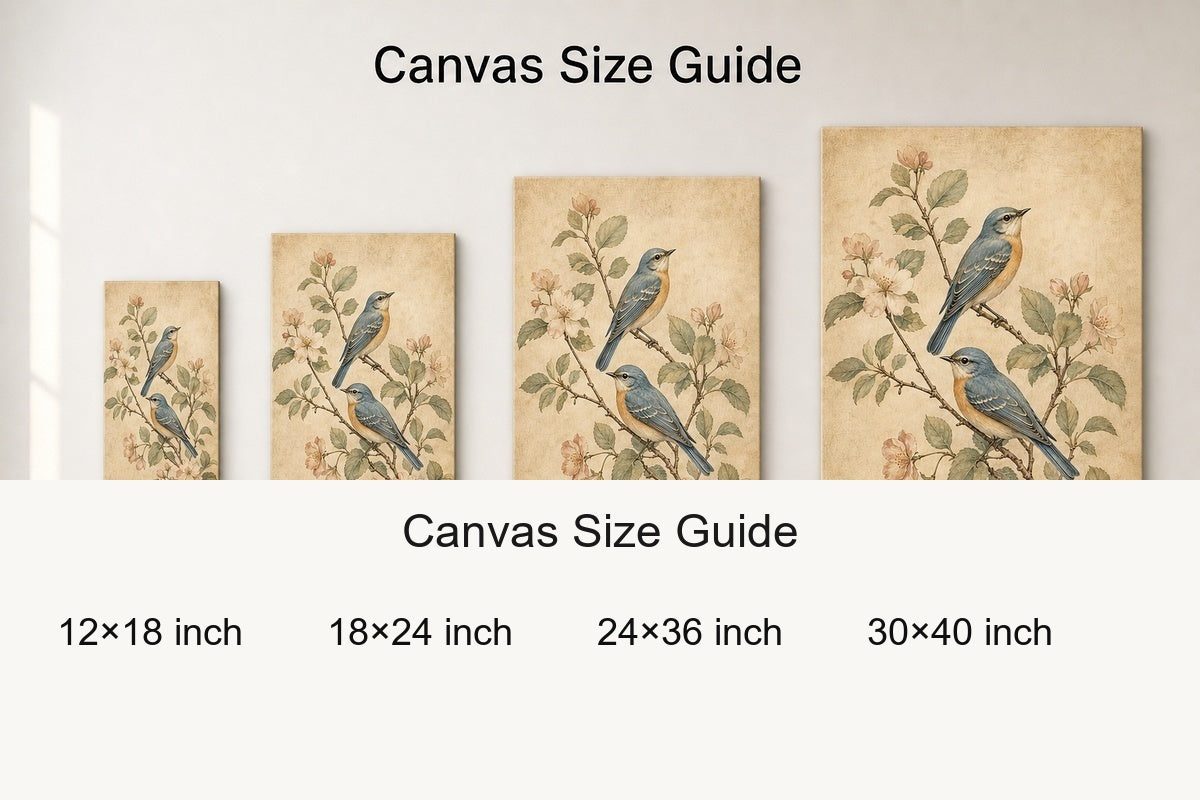 Vintage Botanical Birds Canvas Wall Art - 08_size_comparison