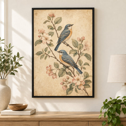 Vintage Botanical Birds Canvas Wall Art | black_independent_close