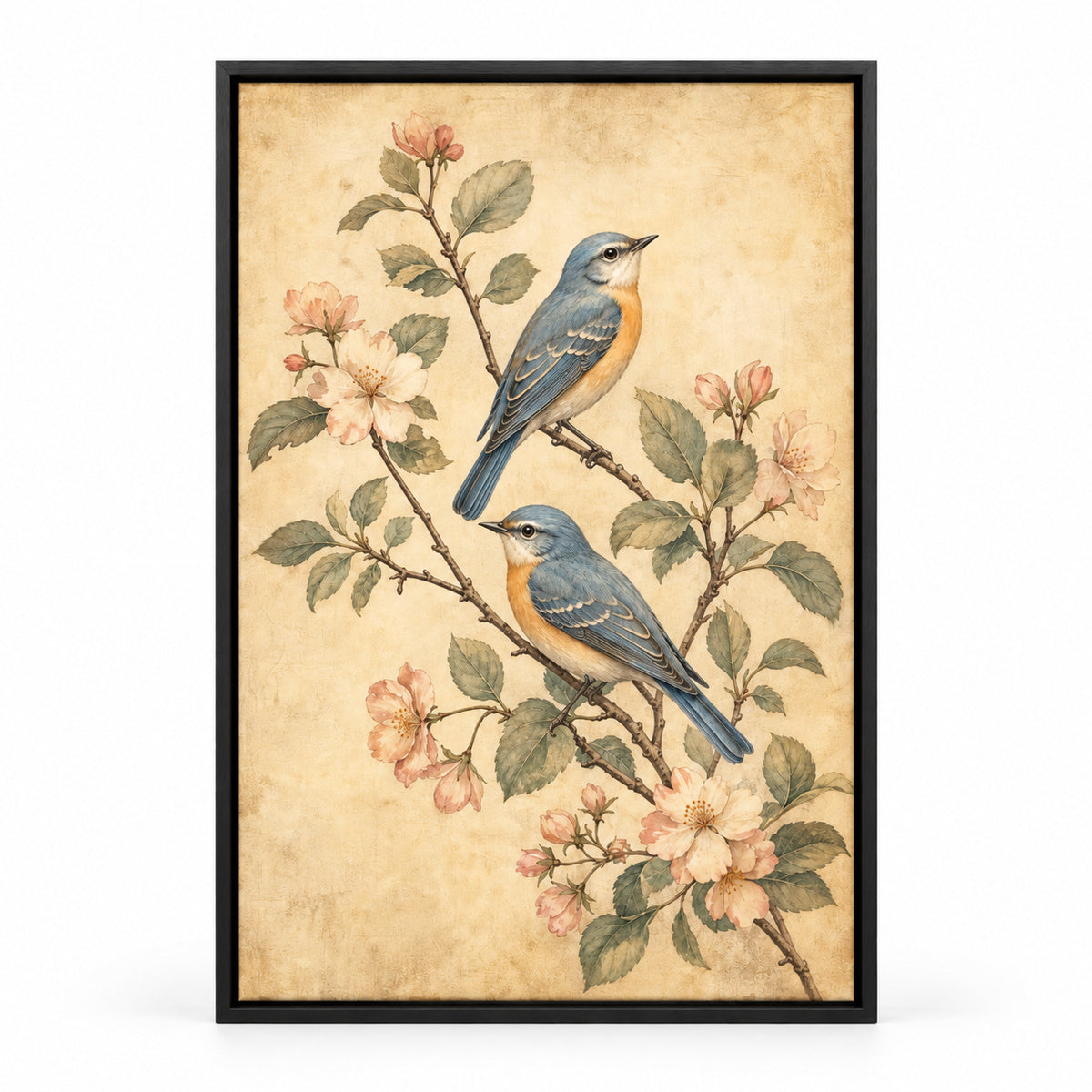 Vintage Botanical Birds Canvas Wall Art | black_sku