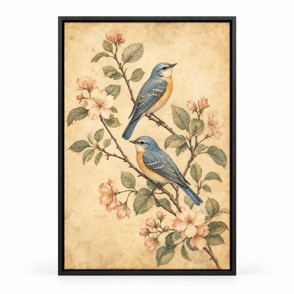 Vintage Botanical Birds Canvas Wall Art | black_sku