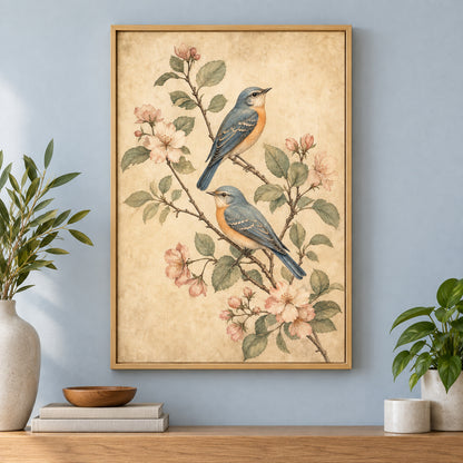 Vintage Botanical Birds Canvas Wall Art | brown_independent_close