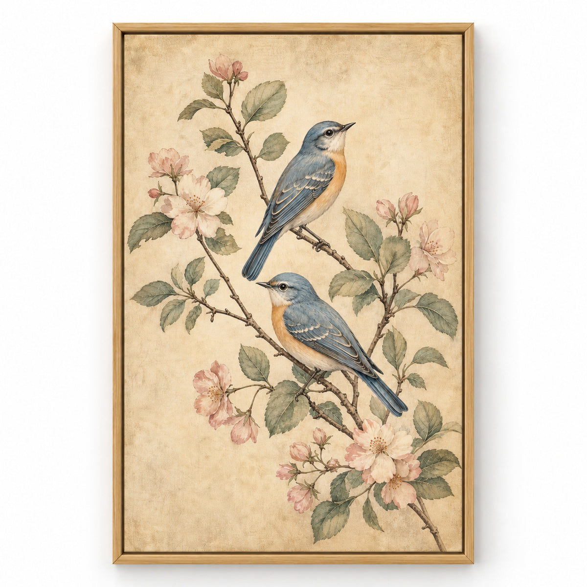 Vintage Botanical Birds Canvas Wall Art | brown_sku