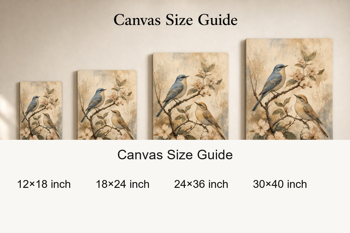Vintage Flowering Branch Birds Canvas Wall Art - 08_size_comparison