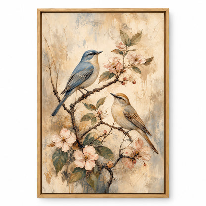 Vintage Flowering Branch Birds Canvas Wall Art | brown_sku