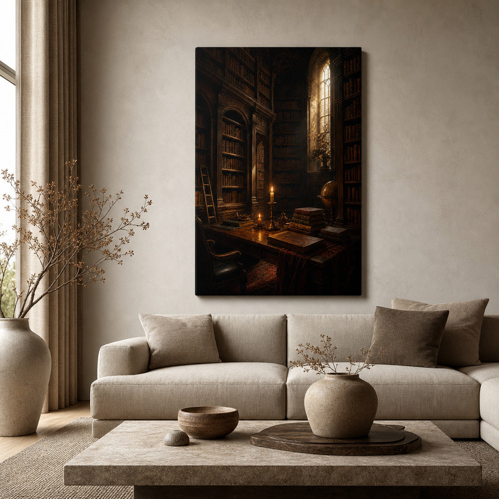 Dark Academia Old Library Canvas Wall Art - 02_wall_scene