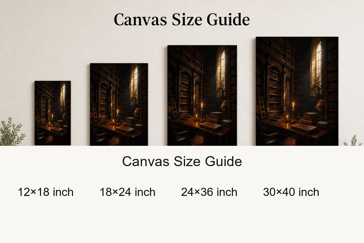 Dark Academia Old Library Canvas Wall Art - 08_size_comparison