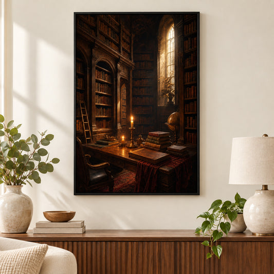 Dark Academia Old Library Canvas Wall Art | black_independent_close