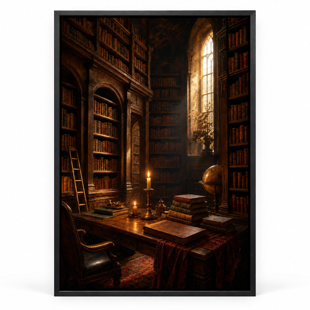 Dark Academia Old Library Canvas Wall Art | black_sku
