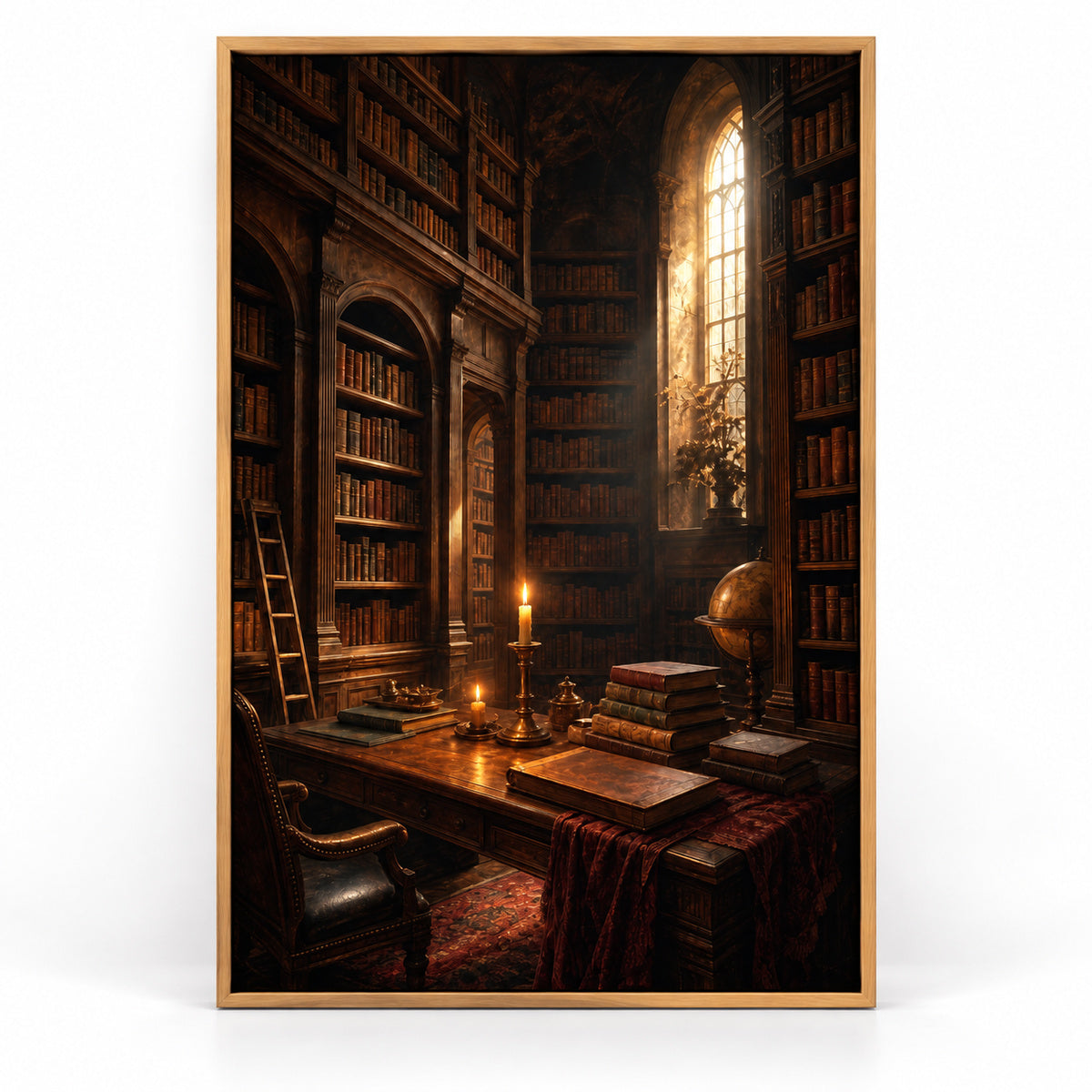 Dark Academia Old Library Canvas Wall Art | brown_sku