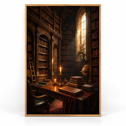 Dark Academia Old Library Canvas Wall Art | brown_sku