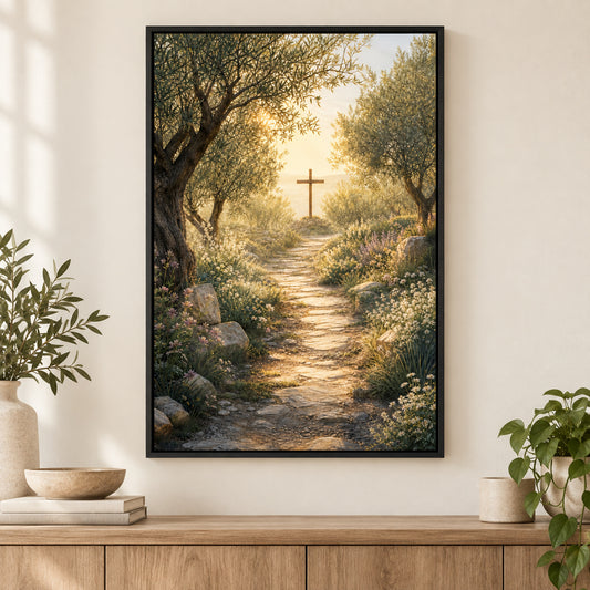 Soft Morning Cross Garden Canvas Wall Art | black_independent_close