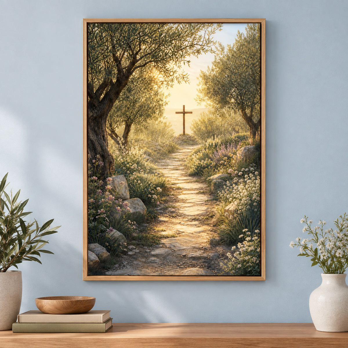 Soft Morning Cross Garden Canvas Wall Art | brown_independent_close