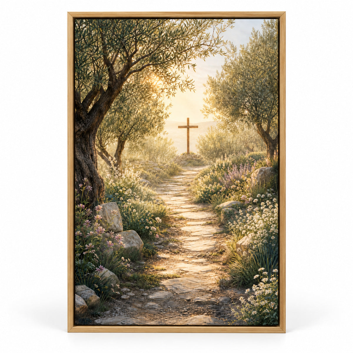 Soft Morning Cross Garden Canvas Wall Art | brown_sku