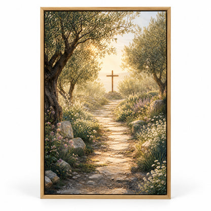 Soft Morning Cross Garden Canvas Wall Art | brown_sku