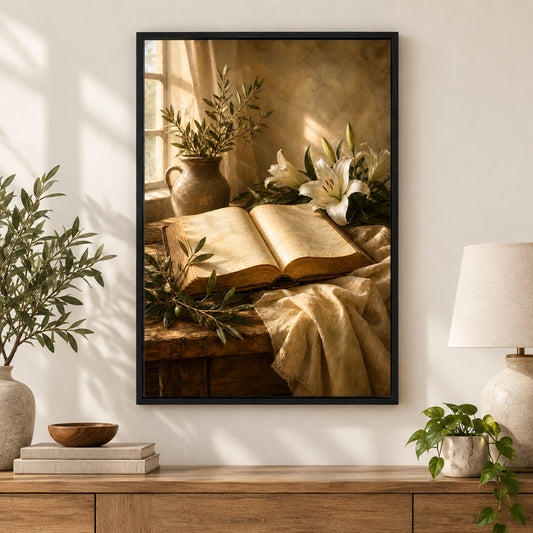 Bible Garden Still Life Canvas Wall Art | black_independent_close