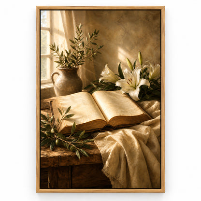 Bible Garden Still Life Canvas Wall Art | brown_sku