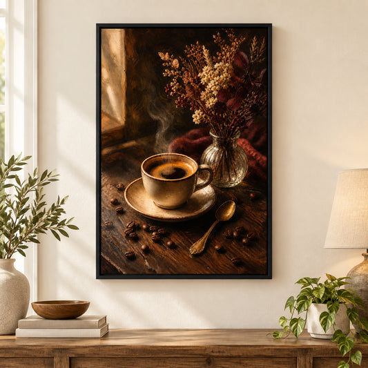 Vintage Coffee Bar Still Life Canvas Wall Art | black_independent_close