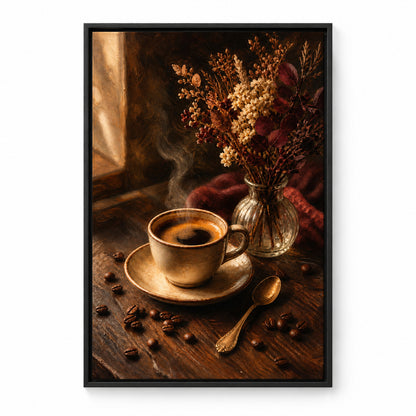 Vintage Coffee Bar Still Life Canvas Wall Art | black_sku