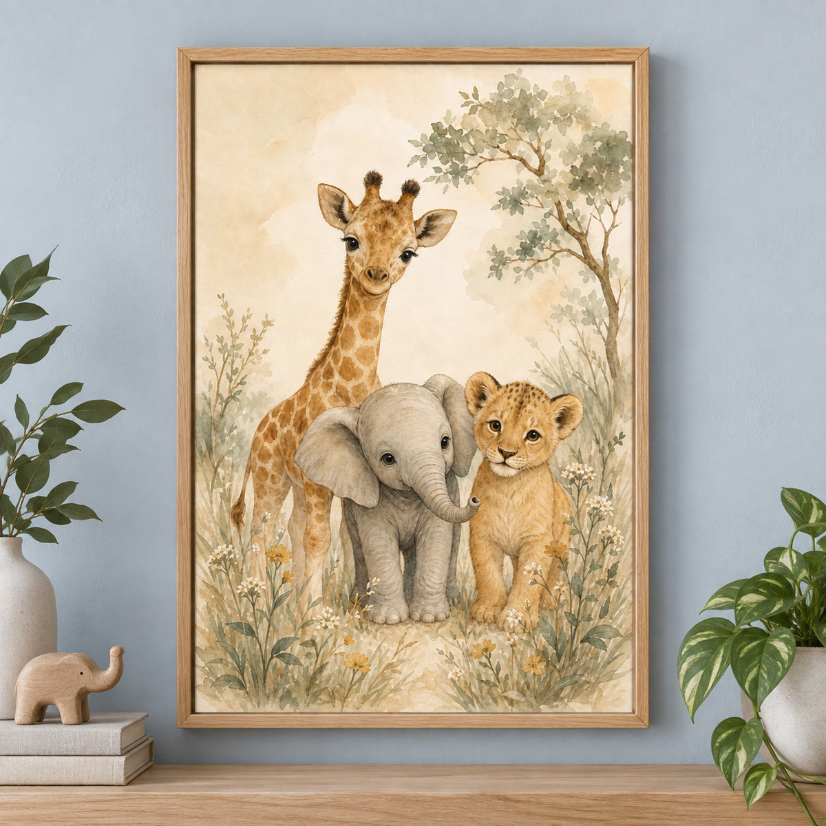 Gentle Safari Animals Nursery Canvas Wall Art | brown_independent_close