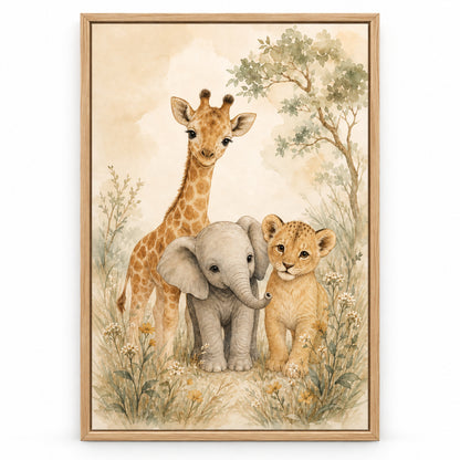 Gentle Safari Animals Nursery Canvas Wall Art | brown_sku