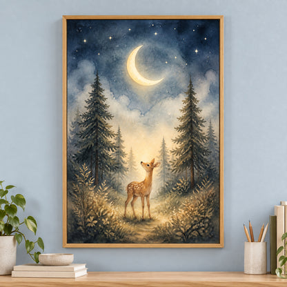 Moonlit Forest Deer Nursery Canvas Wall Art | brown_independent_close