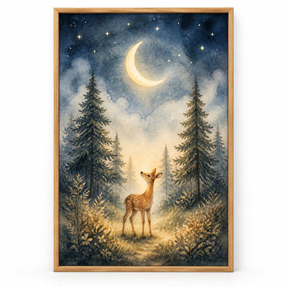 Moonlit Forest Deer Nursery Canvas Wall Art | brown_sku