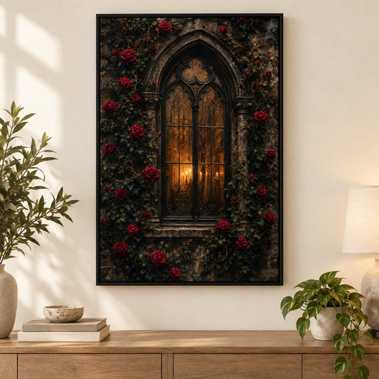 Gothic Rose Window Canvas Wall Art | black_independent_close