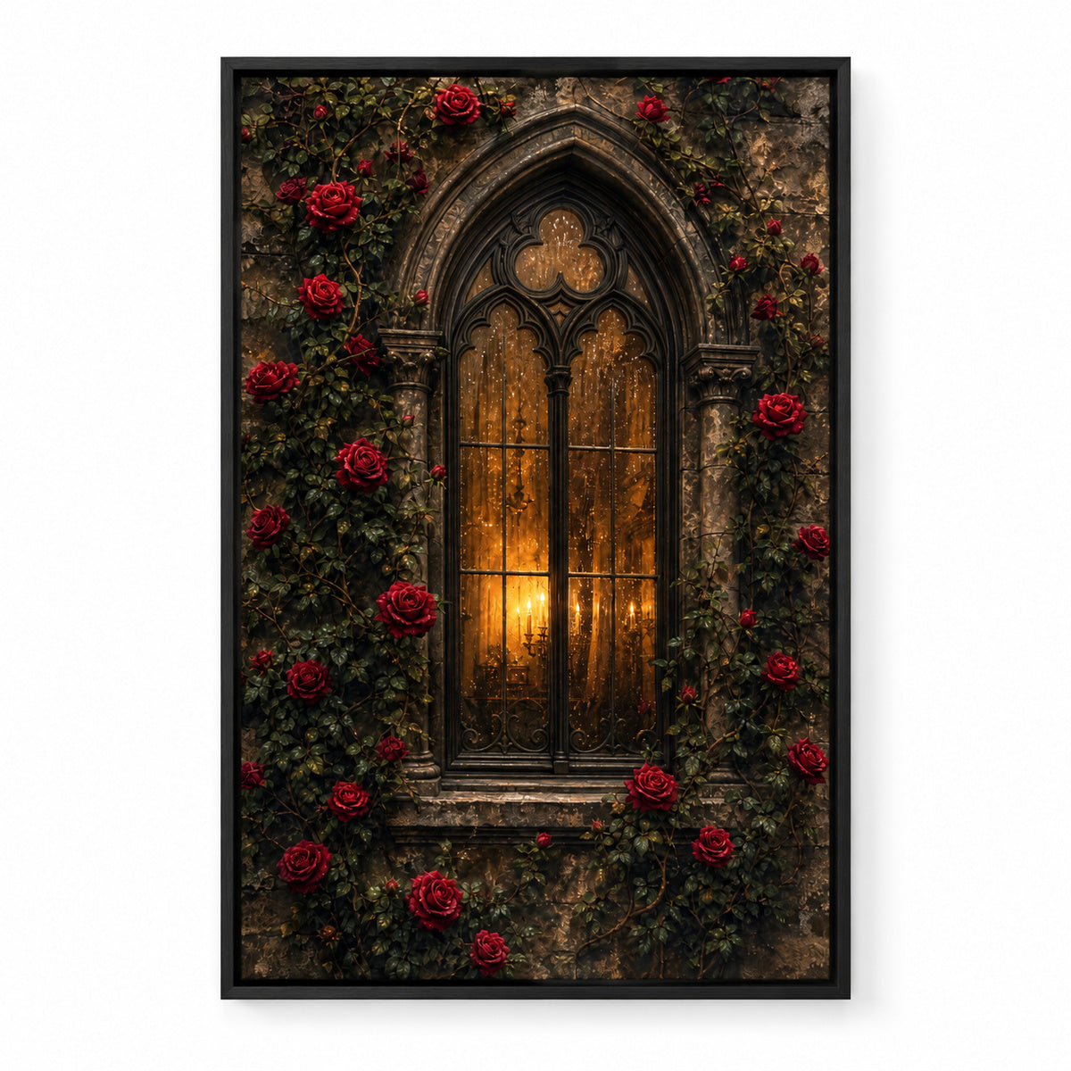 Gothic Rose Window Canvas Wall Art | black_sku