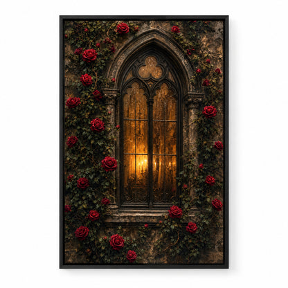 Gothic Rose Window Canvas Wall Art | black_sku
