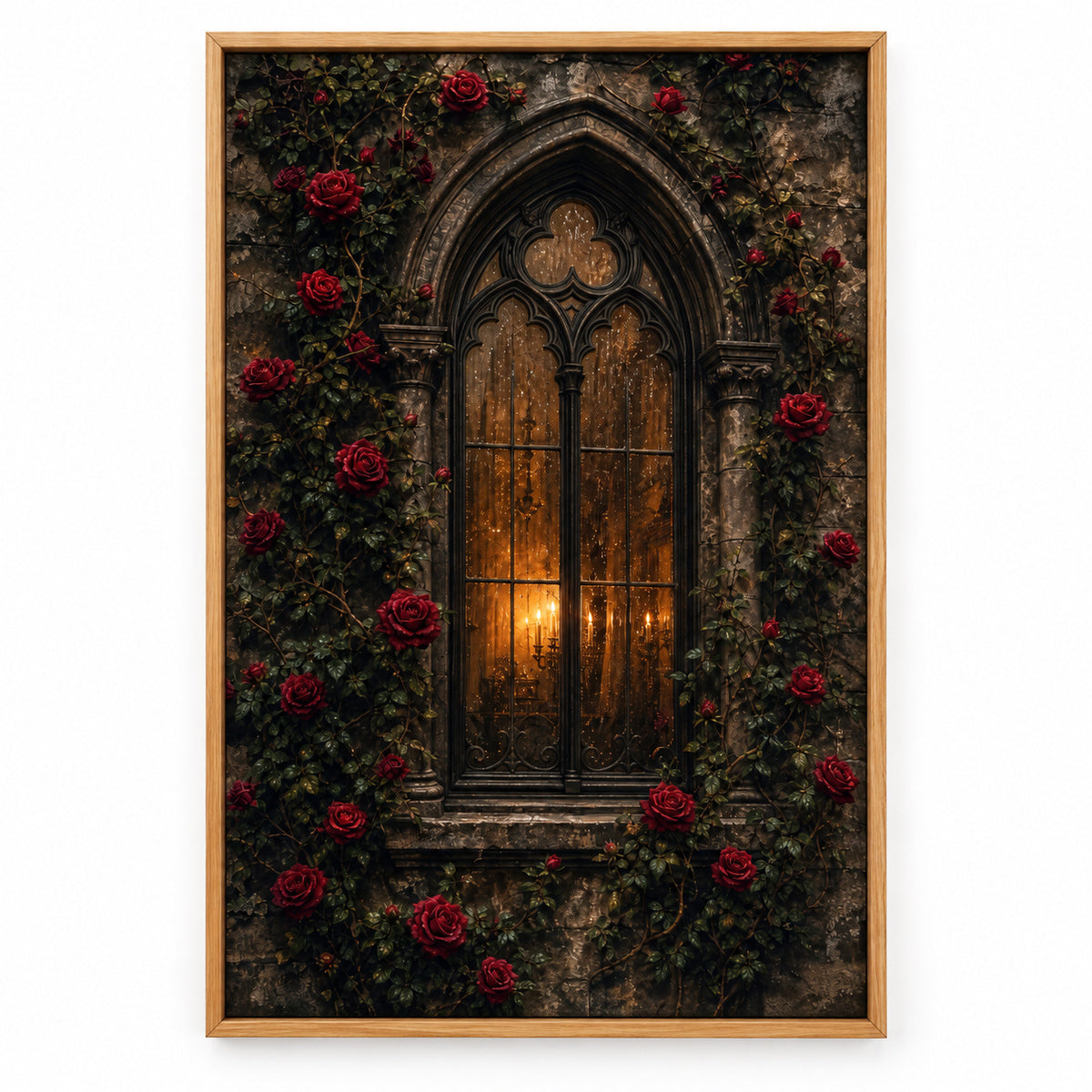 Gothic Rose Window Canvas Wall Art | brown_sku