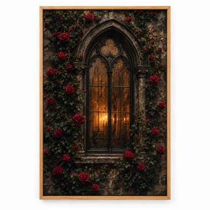 Gothic Rose Window Canvas Wall Art | brown_sku
