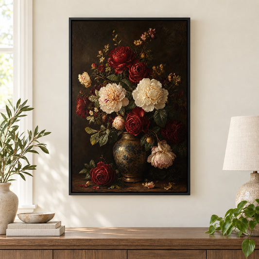 Victorian Dark Floral Canvas Wall Art | black_independent_close