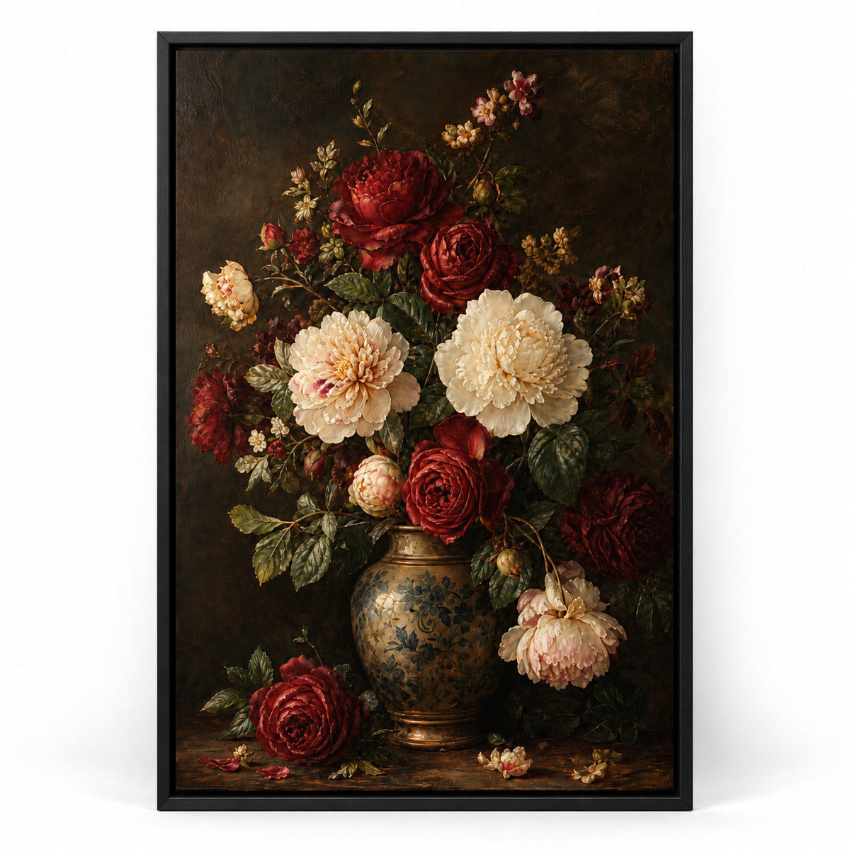 Victorian Dark Floral Canvas Wall Art | black_sku