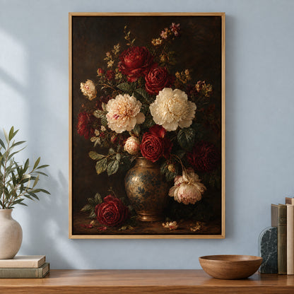 Victorian Dark Floral Canvas Wall Art | brown_independent_close