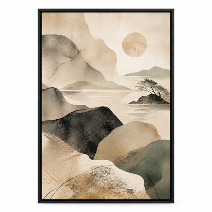 Japandi Abstract Stone Landscape Canvas Wall Art | black_sku