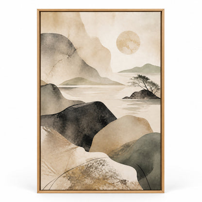 Japandi Abstract Stone Landscape Canvas Wall Art | brown_sku
