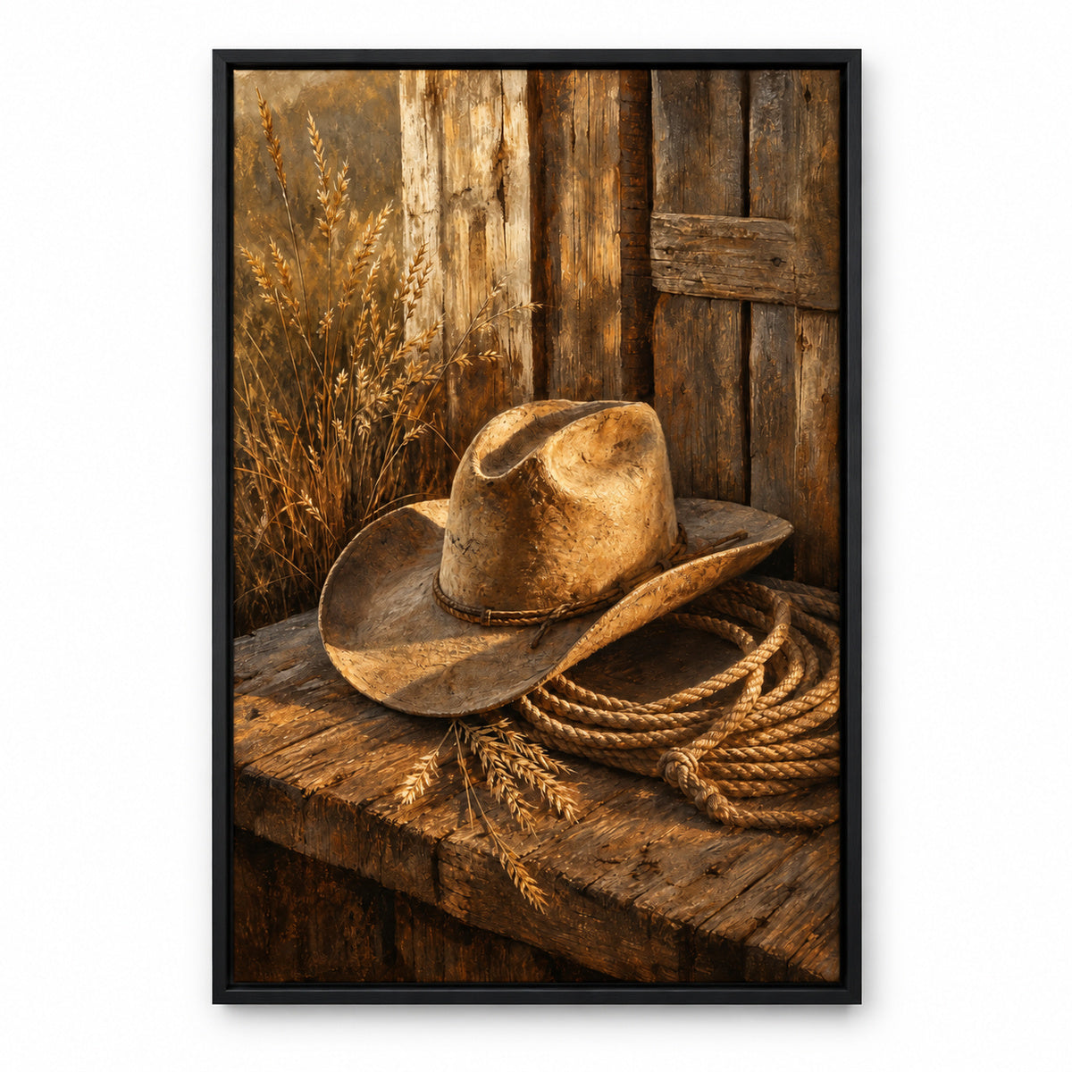 Rustic Cowboy Hat Still Life Canvas Wall Art | black_sku