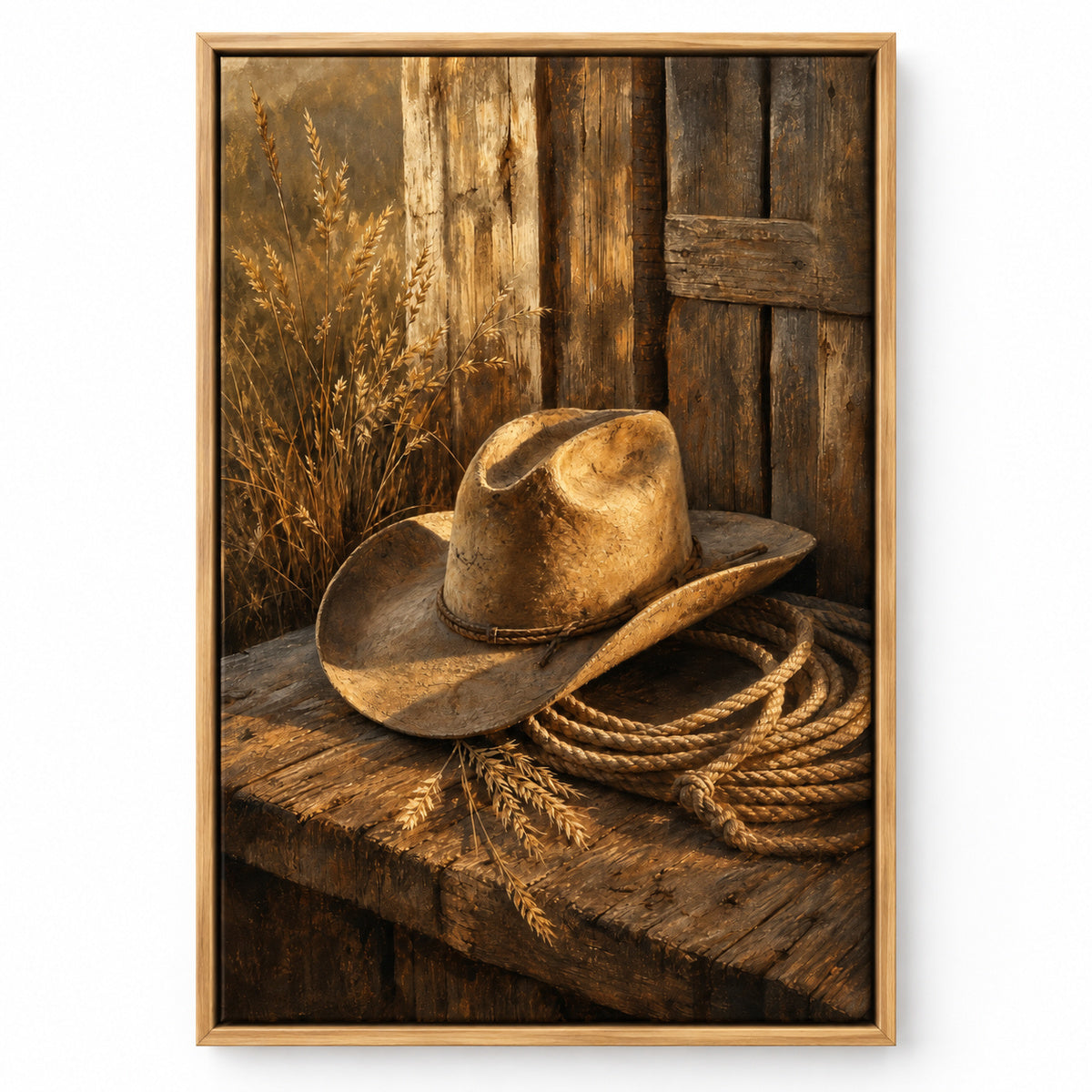 Rustic Cowboy Hat Still Life Canvas Wall Art | brown_sku