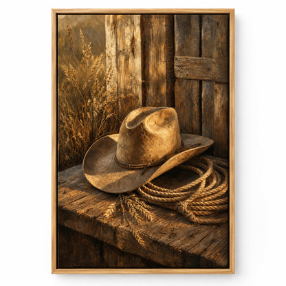 Rustic Cowboy Hat Still Life Canvas Wall Art | brown_sku