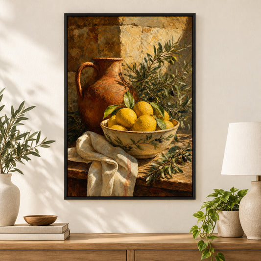 Tuscan Lemon Olive Still Life Canvas Wall Art | black_independent_close