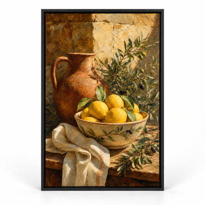Tuscan Lemon Olive Still Life Canvas Wall Art | black_sku