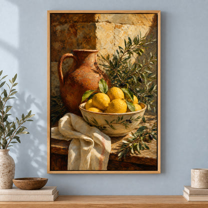 Tuscan Lemon Olive Still Life Canvas Wall Art | brown_independent_close