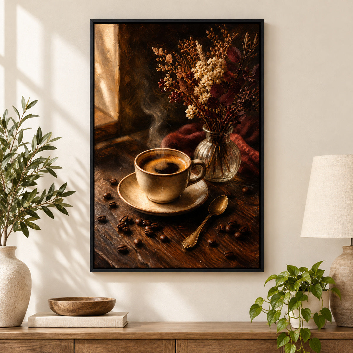 Vintage Coffee Bar Kitchen Still Life Canvas Wall Art | black_independent_close