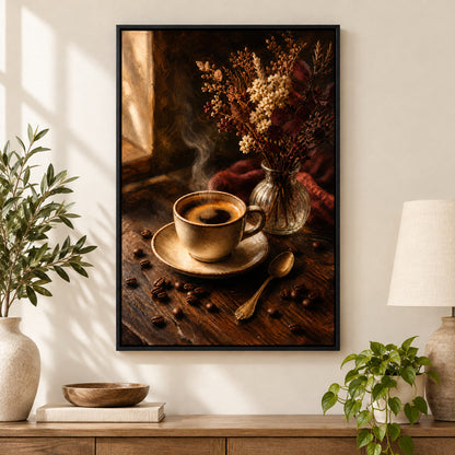 Vintage Coffee Bar Kitchen Still Life Canvas Wall Art | black_independent_close