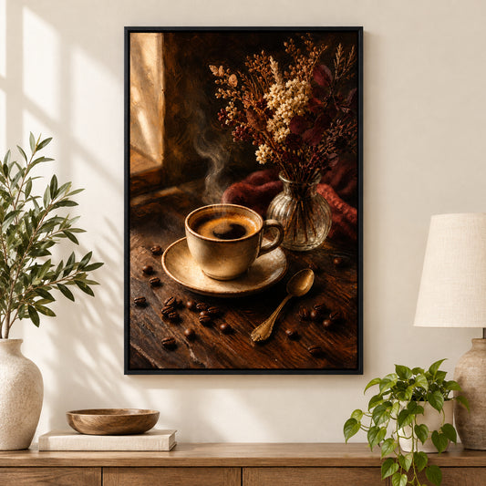 Vintage Coffee Bar Kitchen Still Life Canvas Wall Art | black_independent_close