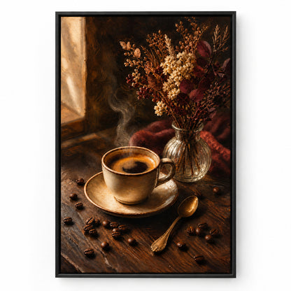 Vintage Coffee Bar Kitchen Still Life Canvas Wall Art | black_sku